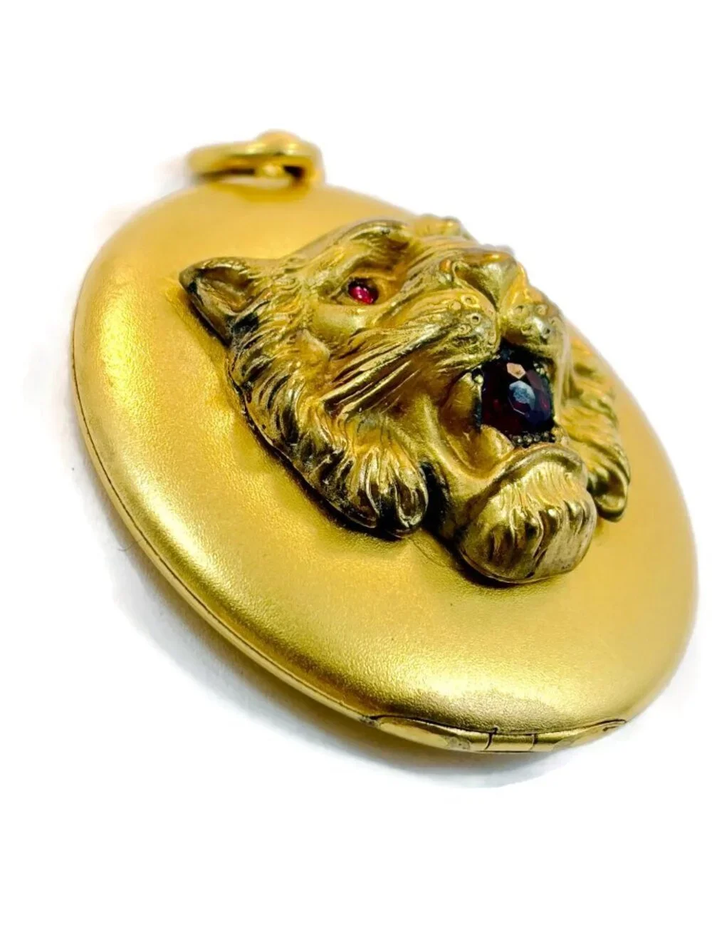 Antique Lion Locket: Garnets, Gold Filled,  GF, 1890-1910